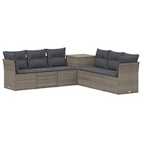 vidaXL Soffset 7 pcs Grå och mörkgrå Poly Rattan och stål