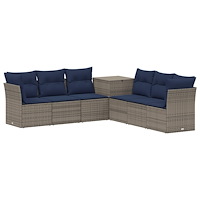vidaXL Soffset 7 pcs Grå och Marinblå Poly Rattan och stål