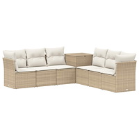 vidaXL Soffset 7 st Beige och krämvit Poly Rattan och stål