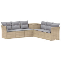 vidaXL Soffset 7 st Beige och Ljusgrå Poly Rattan och stål