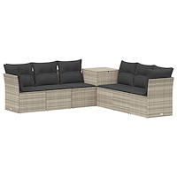 vidaXL Soffset 7 pcs Ljusgrå och mörkgrå Poly Rattan och stål