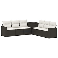 vidaXL Soffset 7 pcs Svart och krämvit Poly Rattan och stål