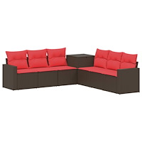 vidaXL Soffset 7 pcs Brun och Röd Poly Rattan och stål