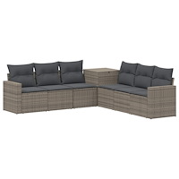 vidaXL Soffset 7 pcs Grå och mörkgrå Poly Rattan och stål