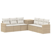 vidaXL Soffset 7 st Beige och krämvit Poly Rattan och stål