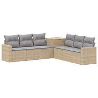 vidaXL Soffset 7 st Beige och Ljusgrå Poly Rattan och stål