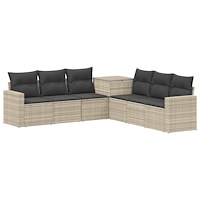 vidaXL Soffset 7 pcs Ljusgrå och mörkgrå Poly Rattan och stål