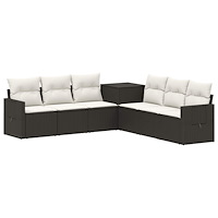 vidaXL Soffset 7 pcs Svart och krämvit Poly Rattan och stål