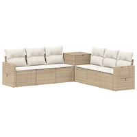 vidaXL Soffset 7 st Beige och krämvit Poly Rattan och stål