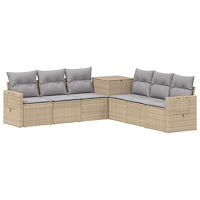 vidaXL Soffset 7 st Beige och Ljusgrå Poly Rattan och stål