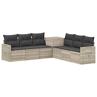 vidaXL Soffset 7 pcs Ljusgrå och mörkgrå Poly Rattan och stål