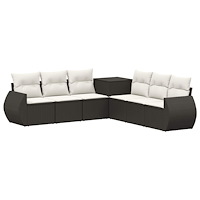 vidaXL Soffset 7 pcs Svart och krämvit Poly Rattan och stål
