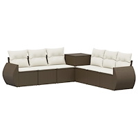 vidaXL Soffset 7 pcs Brun och krämvit Poly Rattan och stål
