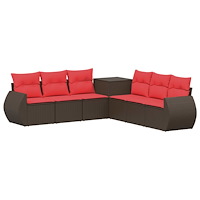vidaXL Soffset 7 pcs Brun och Röd Poly Rattan och stål