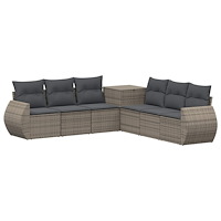 vidaXL Soffset 7 pcs Grå och mörkgrå Poly Rattan och stål