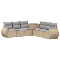 vidaXL Soffset 7 pcs Beige och Ljusgrå Poly Rattan och stål