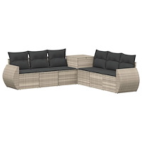 vidaXL Soffset 7 pcs Ljusgrå och mörkgrå Poly Rattan och stål
