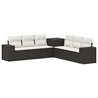 vidaXL Soffset 7 pcs Svart och krämvit Poly Rattan och stål