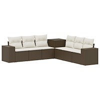 vidaXL Soffset 7 pcs Brun och krämvit Poly Rattan och stål