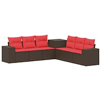 vidaXL Soffset 7 pcs Brun och Röd Poly Rattan och stål
