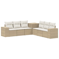 vidaXL Soffset 7 st Beige och krämvit Poly Rattan och stål