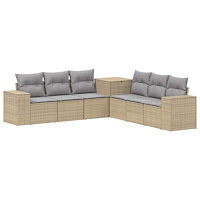 vidaXL Soffset 7 pcs Beige och Ljusgrå Poly Rattan och stål