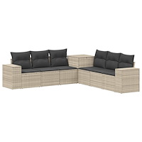 vidaXL Soffset 7 pcs Ljusgrå och mörkgrå Poly Rattan och stål