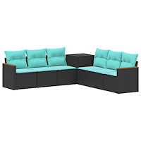 vidaXL Soffset 7 pcs Svart och blå Poly Rattan och stål