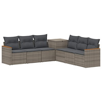 vidaXL Soffset 7 pcs Grå och mörkgrå Poly Rattan och stål