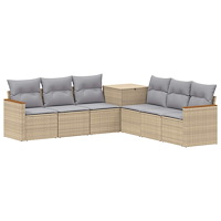 vidaXL Soffset 7 pcs Beige och Ljusgrå Poly Rattan och stål