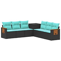 vidaXL Soffset 7 pcs Svart och blå Poly Rattan och stål