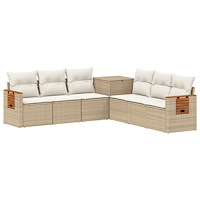 vidaXL Soffset 7 st Beige och krämvit Poly Rattan och stål