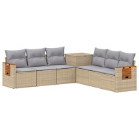 vidaXL Soffset 7 pcs Beige och Ljusgrå Poly Rattan och stål