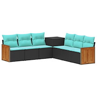 vidaXL Soffset 7 pcs Svart och blå Poly Rattan och stål