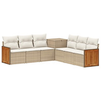 vidaXL Soffset 7 st Beige och krämvit Poly Rattan och stål