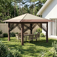 vidaXL Paviljong med 4 sidoväggar 3,3 x 3,3 m Kräm och brun