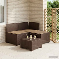 vidaXL 3-sits trädgårdsoffa med kuddar Rattan-look PP Brun