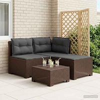 vidaXL 3-sits trädgårdsoffa med kuddar Rattan-look PP Brun