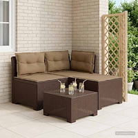 vidaXL 3-sits trädgårdsoffa med kuddar Rattan-look PP Brun