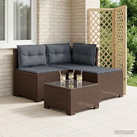 vidaXL 3-sits trädgårdsoffa med kuddar Rattan-look PP Brun