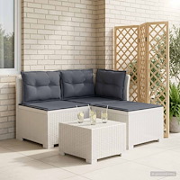 vidaXL 3-sits trädgårdsoffa med kuddar Rattan-look PP Vit