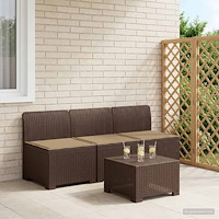 vidaXL 3-sits trädgårdsoffa med kuddar Rattan-look PP Brun