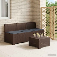 vidaXL 3-sits trädgårdsoffa med kuddar Rattan-look PP Brun