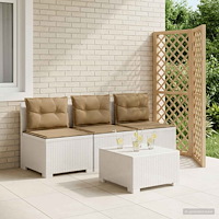 vidaXL 3-sits trädgårdsoffa med kuddar Rattan-look PP Vit