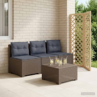 vidaXL 3-sits trädgårdsoffa med kuddar Rattan-look PP Ljusgrå