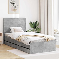 vidaXL Sängram med förvaring och huvudgavel Betonggrå 90 x 200 cm