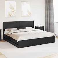 vidaXL Sängram med förvaring och huvudgavel Svart 180 x 200 cm