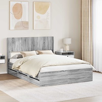 vidaXL Sängram med förvaring och huvudgavel Grå sonoma-ek 160 x 200 cm