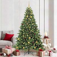 vidaXL Konstgjord julgran med 300 LED-lampor Grön 210 cm PE och PVC
