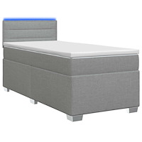 vidaXL Boxspring säng med madrass och LED Ljusgrå 90 x 190 cm Tyg